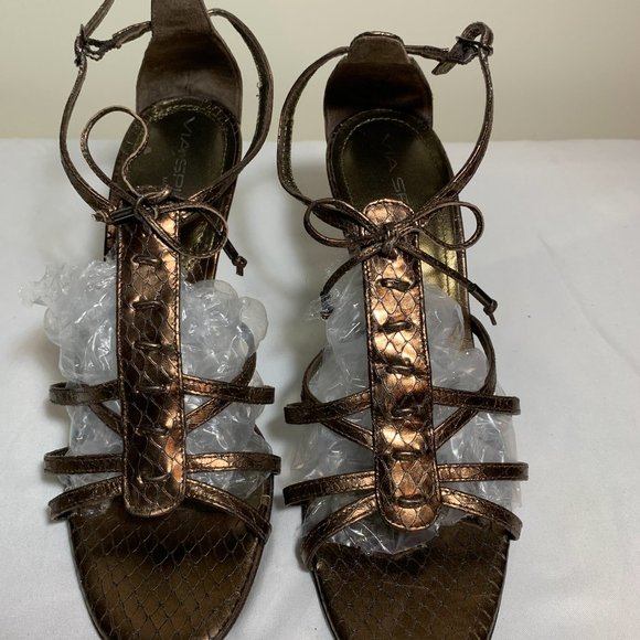 Via Spiga High Heels Sandals Snake Leather Bronze - Picture 2 of 9